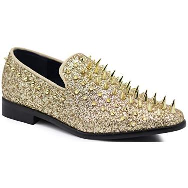 Imagem de Sapato social SPK09 masculino, estilo vintage, com ponta, mocassins e sapatos de smoking clássicos, Gold (New), 7.5