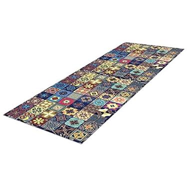 Imagem de Style Brazil Tapete Passadeira de Cozinha Ladrilho Português - 50 x 180 cm - Multicolor - Poliéster - 2 mm - Antiderrapante - Costura Reforçada