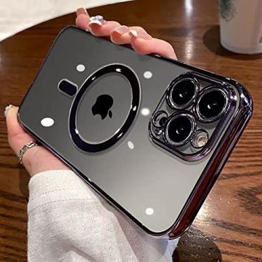 Imagem de Estojo de carga magnética sem fio folheado transparente para iPhone 14 13 11 12 Pro Max X XR XS Capa transparente de silicone, preto, para iPhone 13Pro Max