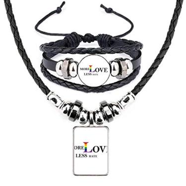 Imagem de LGBT Pulseira de couro com bandeira de arco-íris More Love Less Hate