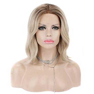 Imagem de Peruca loira ombré sintética com tela frontal, peruca de renda feminina, peruca de fibra resistente ao calor