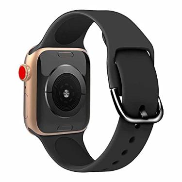 Imagem de Pulseira Silicone Moderna compatível com Apple Watch 45mm 44mm e 42mm - Marca LTIMPORTS (Preto - Tamanho M/L [G])
