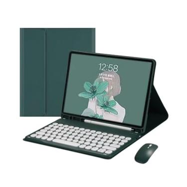 Imagem de Myhozbia Capa de teclado para iPad de 9ª/8ª/7ª geração, para teclado de iPad de 10,2 polegadas com mouse, teclado redondo destacável e bonito (Verde escuro, para iPad 9/iPad 8/iPad 7 10.2 inch)