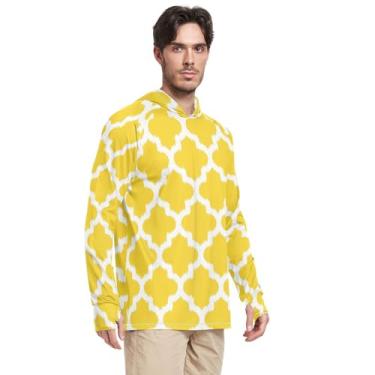 Imagem de Moletom masculino com capuz protetor solar manga comprida amarelo Ikat camisa de pesca FPS 50+ Active Wear Rash Guard UV Shirts, Ikat amarelo, P