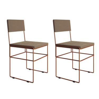 Imagem de Kit 2 Cadeiras de Jantar Industrial Estofadas Veludo Bege Base Cobre Vitoria