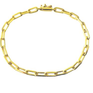 Imagem de Pulseira Banhado Ouro 18k Cadeado Longo Fecho Gaveta 20CM - 4MM