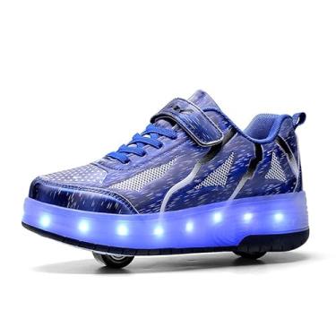 Imagem de Yogeeft Sapatos infantis com rodas duplas – Tênis infantil atualizado com luz para presentes, rodinhas retráteis, sapatos de skate para meninos e meninas, recarregáveis, para presente de aniversário, B - azul, 5.5 Big Kid