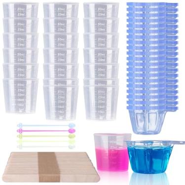 Imagem de LET'S RESIN Kit de copos de mistura de epóxi, 200 peças de copos de mistura de resina plástica, 30 ml de copos de medição descartáveis, 50 palitos de madeira, conta-gotas, copos de mistura para resina epóxi, mistura de tinta, fabricação de joias
