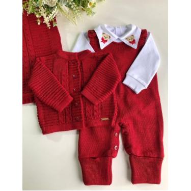 Imagem de Saída de maternidade de menino em tricot 4 peças urso gravata - Dinhos