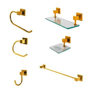 Imagem de Kit Acessórios De Banheiro 6 Peças Luxo Square Polido - Montelar