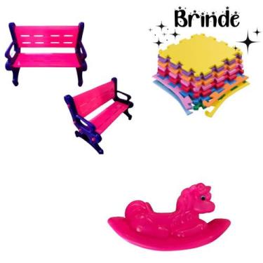 Imagem de Banco Plástico + Unicórnio + Tatames  Playground Completo para Criança