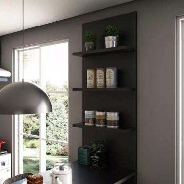 Imagem de Painel de Cozinha 3 Prateleiras Suprema Luciane Móveis, Preto