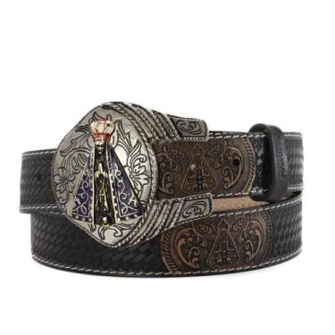 Imagem de Cinto Feminino Nossa Senhora Aparecida Couro e Detalhes Religiosos Cou