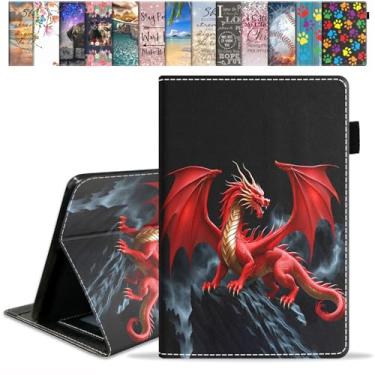 Imagem de FVAENDHIO Capa para tablet Amazon Kindle Fire HD 10 (9ª/7ª geração, versão 2019/2017) - Capa de couro PU premium com hibernação automática para tablet Fire de 10,1 polegadas, dragão vermelho