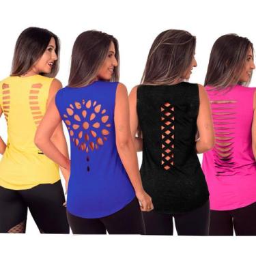 Imagem de Kit 4 Regatas Feminina Nadador Musculação Academia Fitness Blusa Regat