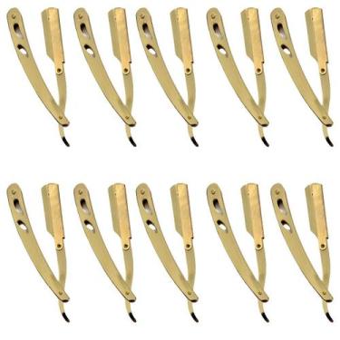 Imagem de 10 Navalhete Navalha Barbeiro Dourada Aço Inox Profissional - MOFASHI