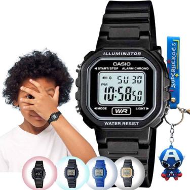 Imagem de Kit Relógio de Pulso Casio Infantil Digital Resistente Água LA-20WH + Chaveiro Personagens