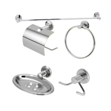 Imagem de kit acessórios suportes para banheiro lavabo completo peças stander aluminio e aço(cabide simples 1 gancho)