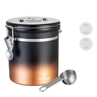 Imagem de BERTILLE Lata De Café Aço Inoxidável, Recipiente Armazenamento Alimentos Cozinha 16 Oz Com Rastreador Data, Válvula Liberação Co2 E Colher Medidora Para Moído, Grãos, Chá, Cereais, Açúcar (Médio, Do