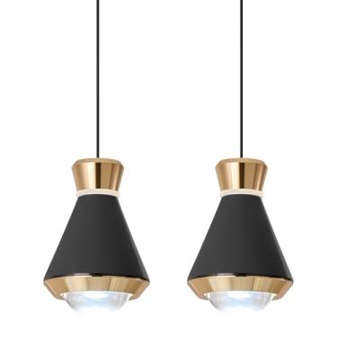 Imagem de zhllmq Mini Luminárias Pendentes Pretas E Douradas Para Ilha De Cozinha, Pacote Com 2, Luz Led Moderna Regulável, Pequena Iluminação Quarto Sobre A Pia