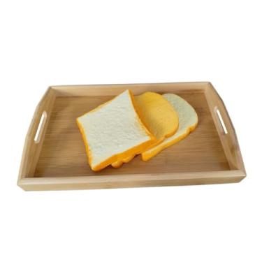 Imagem de Bandeja retangular de bambu com alças, pratos de madeira para servir mesa, mesa de comida, bandeja de colo para café da manhã, mesa de café, bar de chá, lanches, pratos, festa de sobremesa decorativa