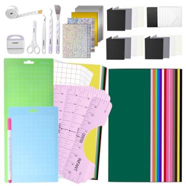Imagem de HAWERSI Conjunto definitivo de acessórios e suprimentos para Cricut Joy, kit de artesanato para iniciantes com vinil de transferência de calor, folhas de vinil adesivas, cartões de inserção, conjunto