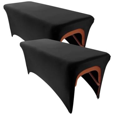 Imagem de Capa de cama elástica preta para cama de massagem feita de 90% poliéster e 10% elastano, conjunto de lençóis de spa inodoro para cama de extensão de cílios ou mesa de massagem (2 peças)