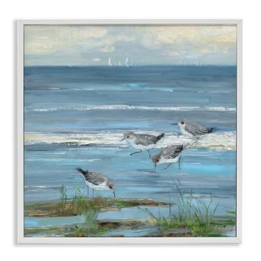Imagem de Stupell Industries Stepping Sandpipers Grazing White Framed Giclee Art Design por Sally Swatland, 17 x 17