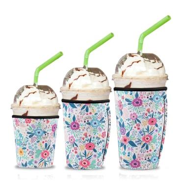 Imagem de 3 Pack Reusable Iced Coffee Sleeves, Jahomieo Insulator Sleeve for Cold Beverages, Neoprene Drink Sleeve Cup Holder for Starbucks Coffee, McDonalds, Dunkin Coffee, More