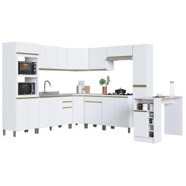 Imagem de Cozinha Modulada de Canto Dinamarca 11 Peças com Torre Quente 2 Fornos e Bancada - Indékes Branco