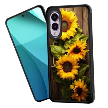 Imagem de ZQLPLZR Capa para Galaxy S25 Edge, bordas antiderrapantes de pneu design bonito à prova de choque capa traseira de proteção total para Samsung Galaxy S25 Edge, girassóis em placa de madeira