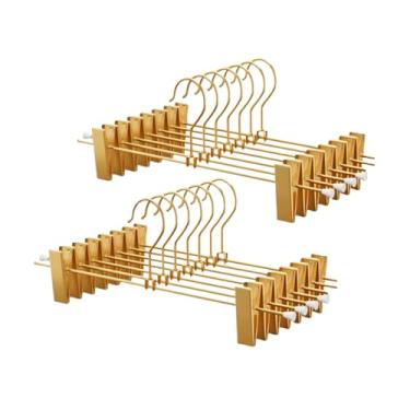 Imagem de Cabides de calça de alumínio dourado, cabides com 2 clipes ajustáveis, cabides de saia sólidos que economizam espaço, cabides de metal para calças (10, dourados)