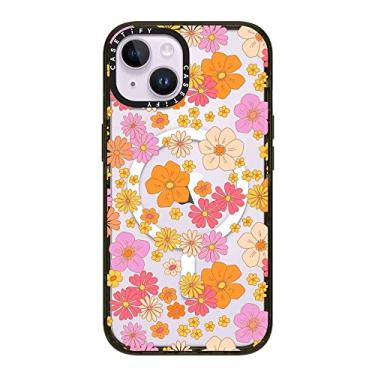 Imagem de CASETiFY Capa Impact MagSafe compatível com iPhone 14 - flores hippie boho retrô (estampa floral dos anos 60/70 em fundo claro) - preto brilhante re/CASETiFY