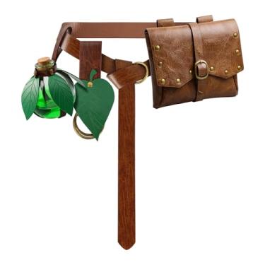 Imagem de Bolsa de cintura medieval renascentista cinto viking pirata frascos de couro bolsa saia caminhadas acessórios, 2 Marrom, Medieval