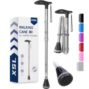 Imagem de XSL Bengala de caminhada – Bengalas de caminhada dobráveis, ajustáveis e dobráveis para homens e mulheres, ponta resistente para todos os terrenos, com bolsa de viagem | Bengalas portáteis para idosos