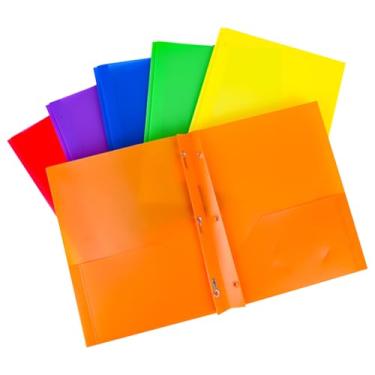 Imagem de GSHLLO 6 pastas coloridas de plástico resistente, tamanho carta, pastas escolares duráveis, pastas de documentos de negócios com garras, bolsos e furos para escritório