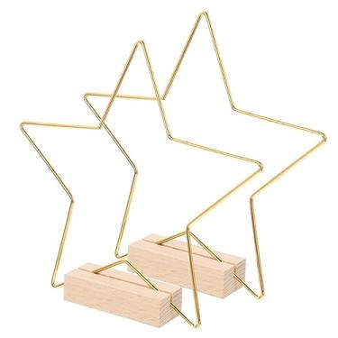 Imagem de Mobestech 2 conjuntos de decorações de mesa de estrela de metal com base de madeira elegante decoração de casamento centro de mesa de Natal anéis de artesanato DIY para arranjos de mesa e celebrações