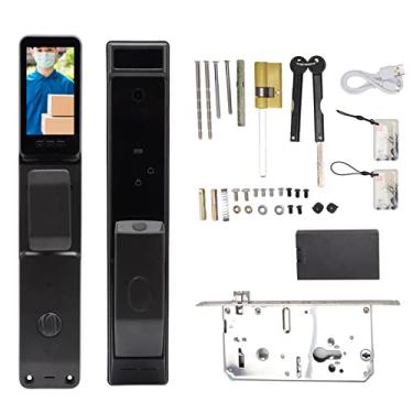 Imagem de Fechadura de porta Wi-Fi inteligente, trava de combinação de impressão digital com senha recarregável, equipada com uma câmera de visualização de porta, suporta reconhecimento facial 3D impressão digital para apartamento, casa, hotel