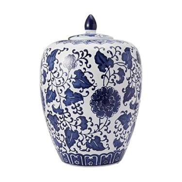 Imagem de Mikasa Pote de cerâmica floral azul e branco de 20,3 x 20,4 x 30,4 cm