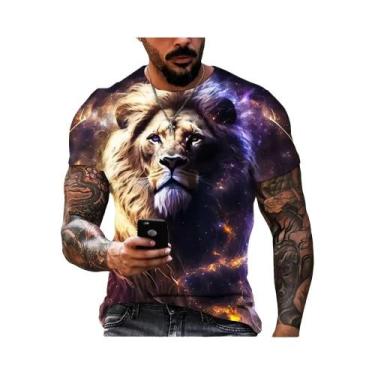 Imagem de Camiseta Masculina Plus Size com Estampa 3D de Leão - Respirável e Lev