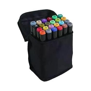 Imagem de 24 cores Canetinha Ponta Dupla para Colorir Kit Estojo de Canetas Escolar Marcador Coloridas Permanente Duas Pontas (24)