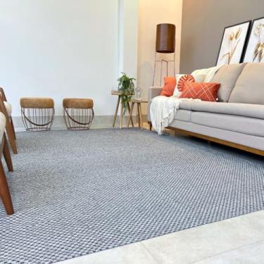 Imagem de Tapete Dubai Moderno, 200 x 150 cm, Retangular, Abstrato, para Sala e Quarto, Interior (Cinza Quadriculado)