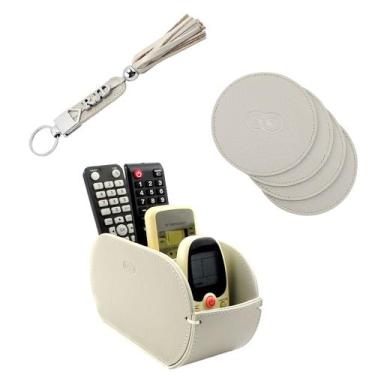 Imagem de Kit Organizador ONIX Porta Copos e Controle em Couro Galvani, Bone