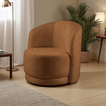 Imagem de Poltrona para Sala de Estar Madeira Maciça Base Fixa Alice Caramelo