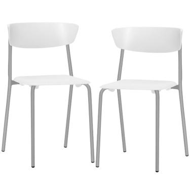 Imagem de Kit 02 Cadeiras Empilhável Fixa Atom F02 Base Aço Cinza Branco - Lyam Decor