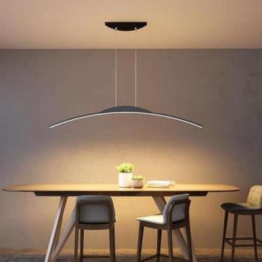 Imagem de Lâmpada Pendente Led Moderna Design De Arco Mesa De Jantar Luz Pendente Regulável Com Controle Remoto Led Lâmpada Suspensa Lustre De Altura Ajustável Para Sala De Jantar C, White, L80cm