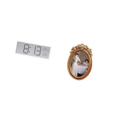 Imagem de Fenteer Relógio de Parede Digital, Relógio de Mesa, Multiuso, Grande, Display de Temperatura E Umidade, Moldura de Resina Ornamentada, Suporte Decorativo para