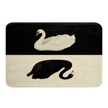 Imagem de Tapetes de banheiro Swan 51 x 81 cm vintage rústico acessórios de banheiro para crianças Grace Animal pintura a óleo estilo tapetes de banho mulheres adolescentes decoração preto e branco todas as