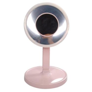 Imagem de Espelho De Mesa Com LED Dupla Face 7x Usb Maquiagem 3 Níveis Rosa - IM