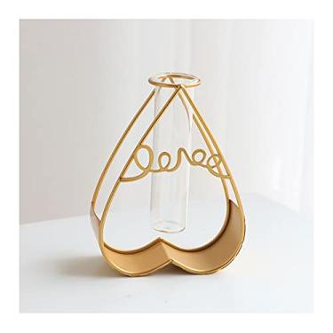 Imagem de Vaso de flores A moldura geométrica de ferro dourado está equipada com um pequeno vaso de vidro. Feito à mão para casa, escritório, casamento, banquete, decoração, vaso (sem flores), vasos de flores